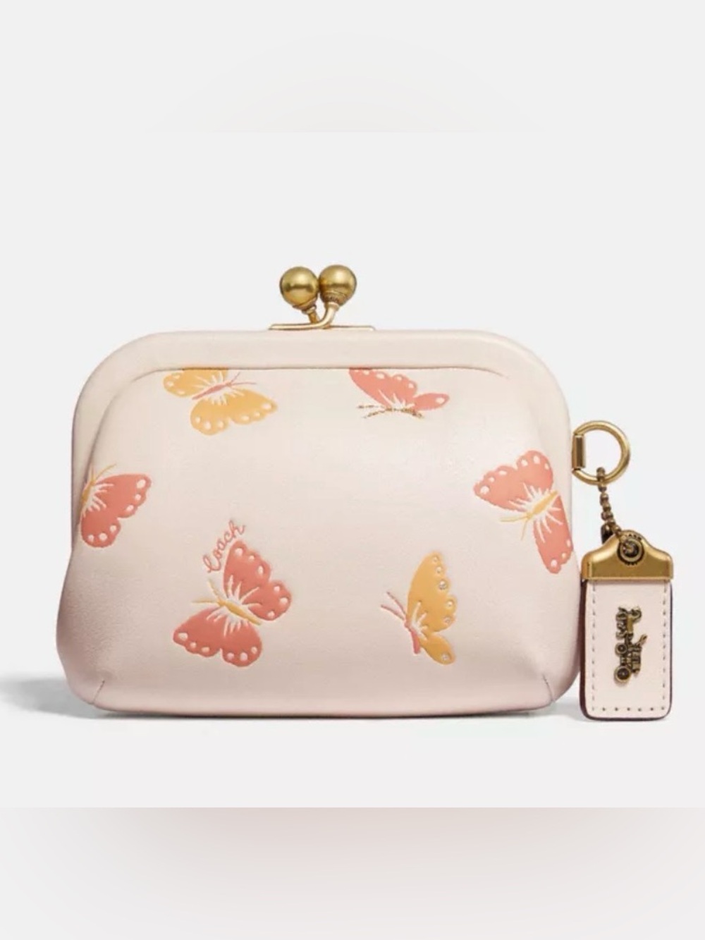 COACH 70512 Kisslock Coin Purse With Butterfly Print In Chalk/brass